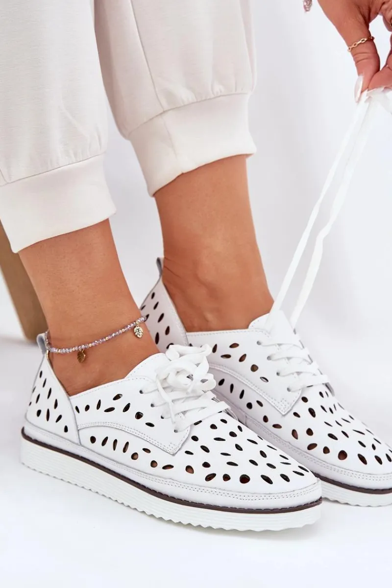 Clearance Półbuty Skórzane Damskie S.Barski LR51-610 Białe Damskie Półbuty Skórzane