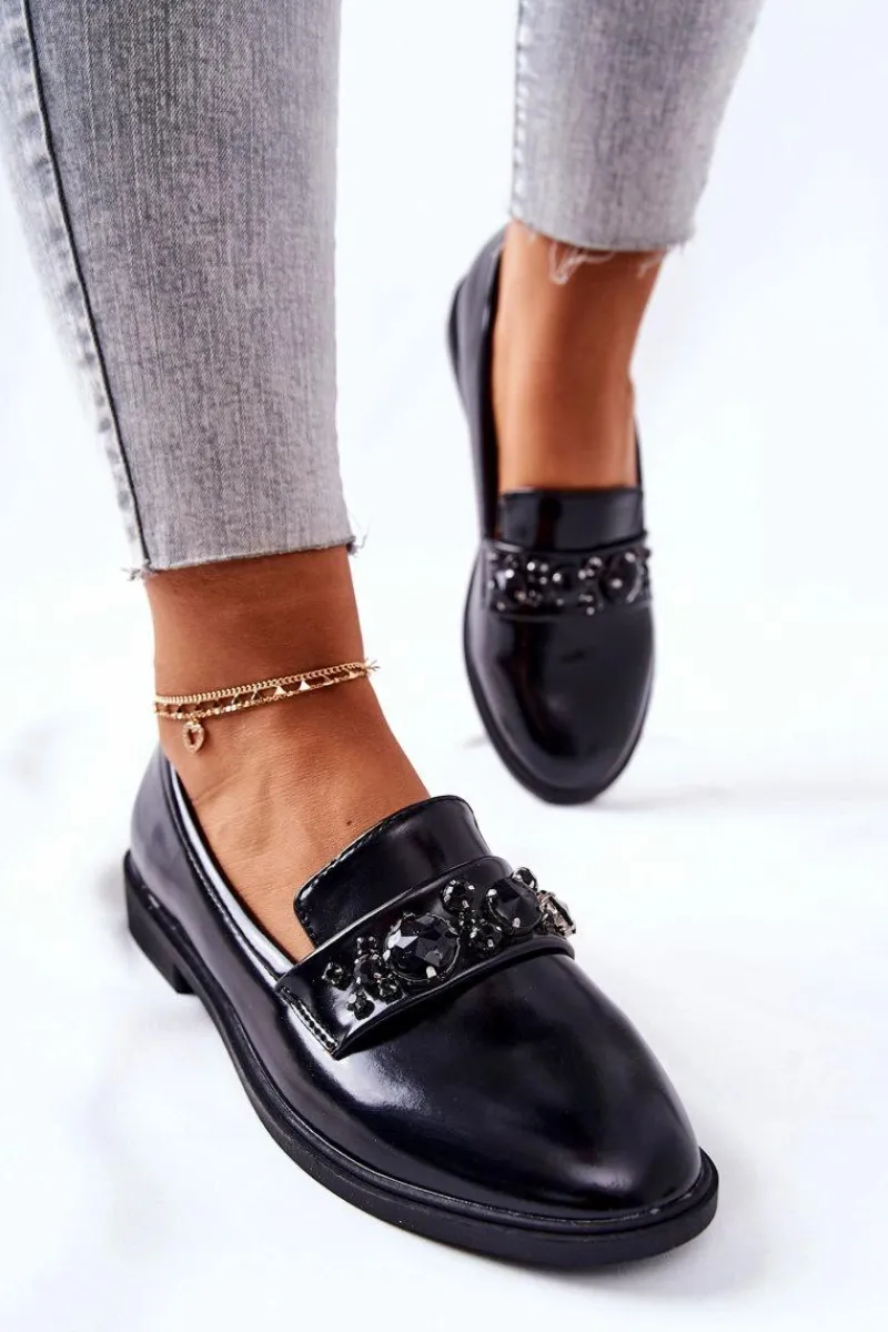 Discount Półbuty Z Ozdobnym Paskiem Czarne Valisso Damskie Mokasyny Damskie Skórzane