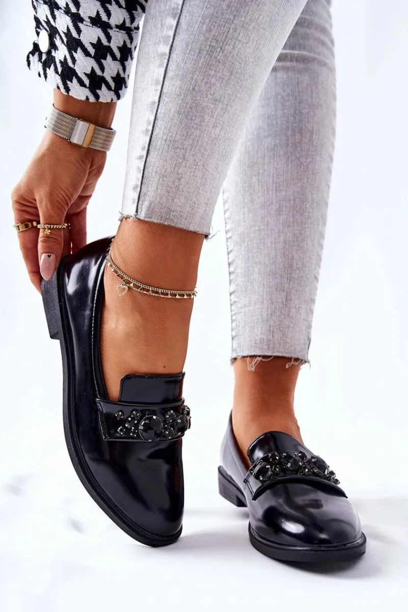 Discount Półbuty Z Ozdobnym Paskiem Czarne Valisso Damskie Mokasyny Damskie Skórzane