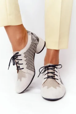 Półbuty Skórzane>Maciejka Półbuty Z Plecionki Na Obcasie 04890-04 Beżowe