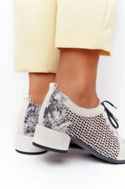 Półbuty Skórzane>Maciejka Półbuty Z Plecionki Na Obcasie 04890-04 Beżowe