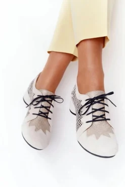 Półbuty Skórzane></noscript>Maciejka Półbuty Z Plecionki Na Obcasie 04890-04 Beżowe