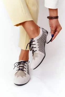 Półbuty Skórzane></noscript>Maciejka Półbuty Z Plecionki Na Obcasie 04890-04 Beżowe