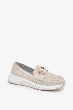 Hot Półbuty Ze Skóry Naturalnej Na Platformie 56C2102 Beżowe Damskie Buty Sportowe Na Platformie|Półbuty Skórzane