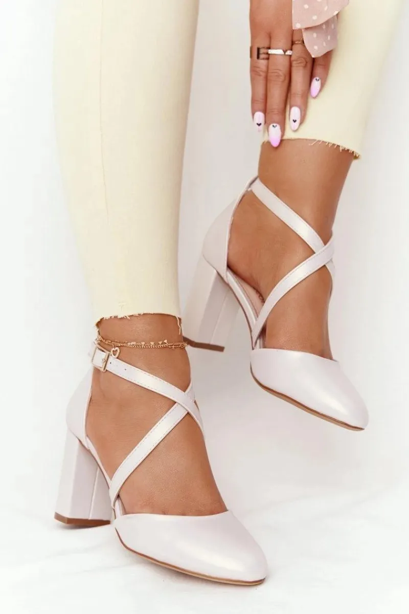 Czółenka Na Słupku>Buty Sergio Leone Perłowe Czółenka Na Słupku Sergio Leone SK863 Beżowe