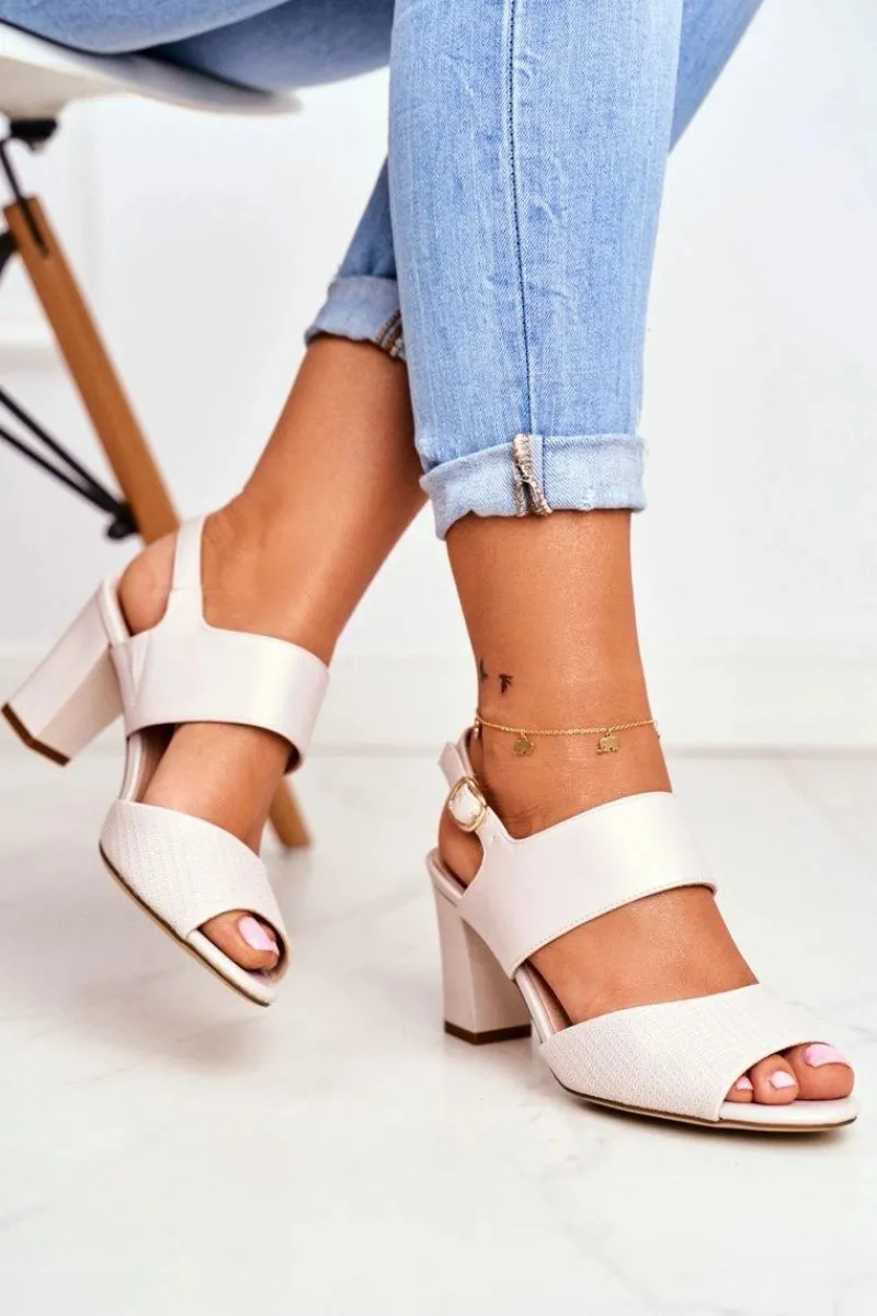 Sandały Na Obcasie>Buty Sergio Leone Perłowe Sandały Na Słupku Sergio Leone SK778 Beżowe