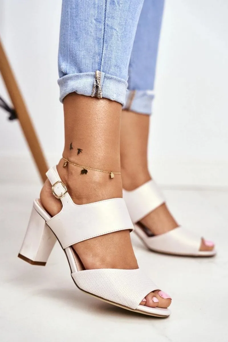 Sandały Na Obcasie>Buty Sergio Leone Perłowe Sandały Na Słupku Sergio Leone SK778 Beżowe