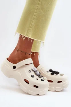 Online Boto Piankowe Damskie Lekkie Klapki Na Masywnej Podeszwie Białe Matirra