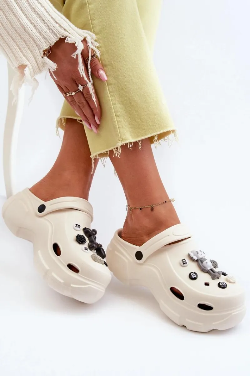 Online Boto Piankowe Damskie Lekkie Klapki Na Masywnej Podeszwie Białe Matirra