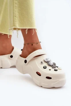 Online Boto Piankowe Damskie Lekkie Klapki Na Masywnej Podeszwie Białe Matirra