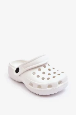 Piankowe Dziecięce Kroksy Klapki Białe Percy Dzieci Chłopięce|Dziewczęce