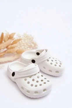 Piankowe Dziecięce Kroksy Klapki Białe Percy Dzieci Chłopięce|Dziewczęce