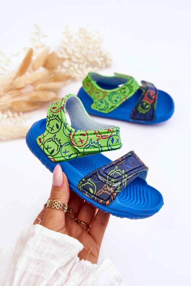 Chłopięce|Dziewczęce>Boto Piankowe Dziecięce Lekkie Sandałki We Wzory Niebiesko-Zielone Malaga