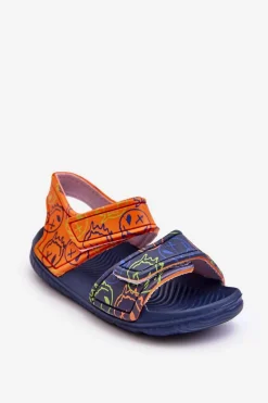 Clearance Boto Piankowe Dziecięce Lekkie Sandałki We Wzory Granatowo-Pomarańczowe Malaga