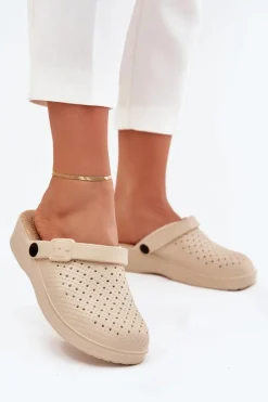 New Piankowe Klapki Chodaki Damskie Beżowe Faylina Damskie Klapki Basenowe|Klapki Na Platformie