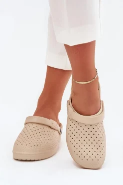 New Piankowe Klapki Chodaki Damskie Beżowe Faylina Damskie Klapki Basenowe|Klapki Na Platformie