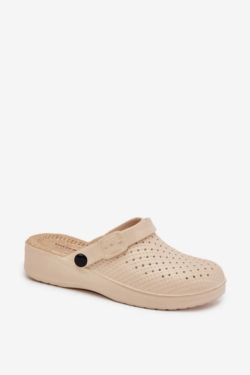 New Piankowe Klapki Chodaki Damskie Beżowe Faylina Damskie Klapki Basenowe|Klapki Na Platformie