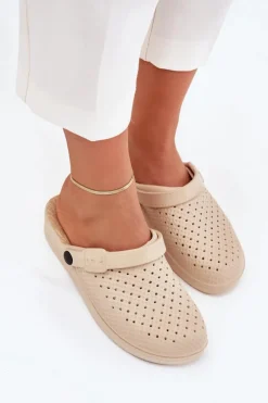 New Piankowe Klapki Chodaki Damskie Beżowe Faylina Damskie Klapki Basenowe|Klapki Na Platformie