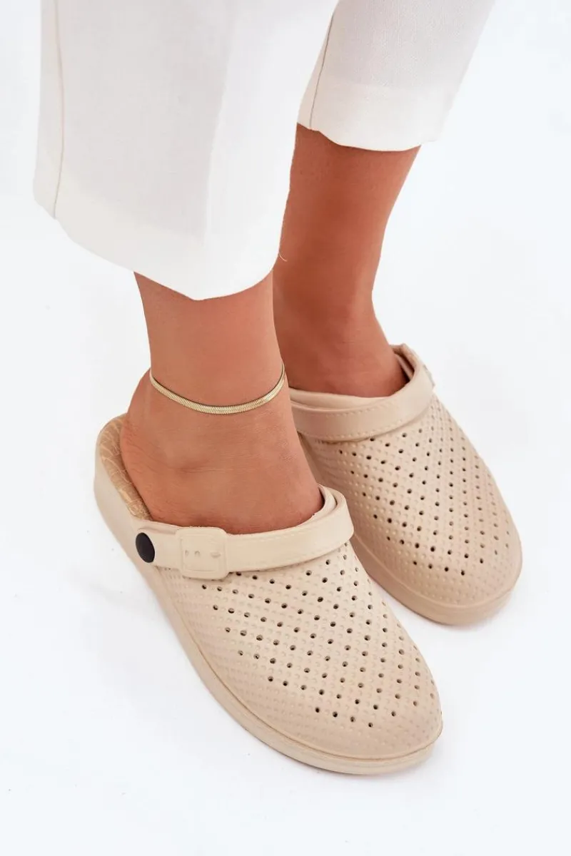 New Piankowe Klapki Chodaki Damskie Beżowe Faylina Damskie Klapki Basenowe|Klapki Na Platformie