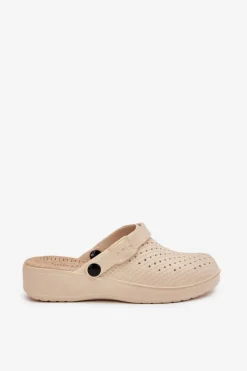 New Piankowe Klapki Chodaki Damskie Beżowe Faylina Damskie Klapki Basenowe|Klapki Na Platformie