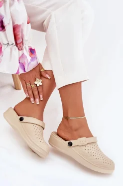 New Piankowe Klapki Chodaki Damskie Beżowe Faylina Damskie Klapki Basenowe|Klapki Na Platformie