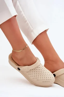 New Piankowe Klapki Chodaki Damskie Beżowe Faylina Damskie Klapki Basenowe|Klapki Na Platformie