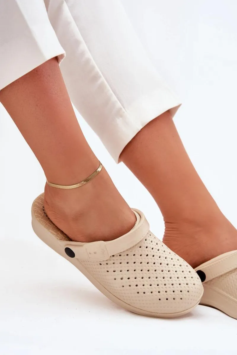 New Piankowe Klapki Chodaki Damskie Beżowe Faylina Damskie Klapki Basenowe|Klapki Na Platformie