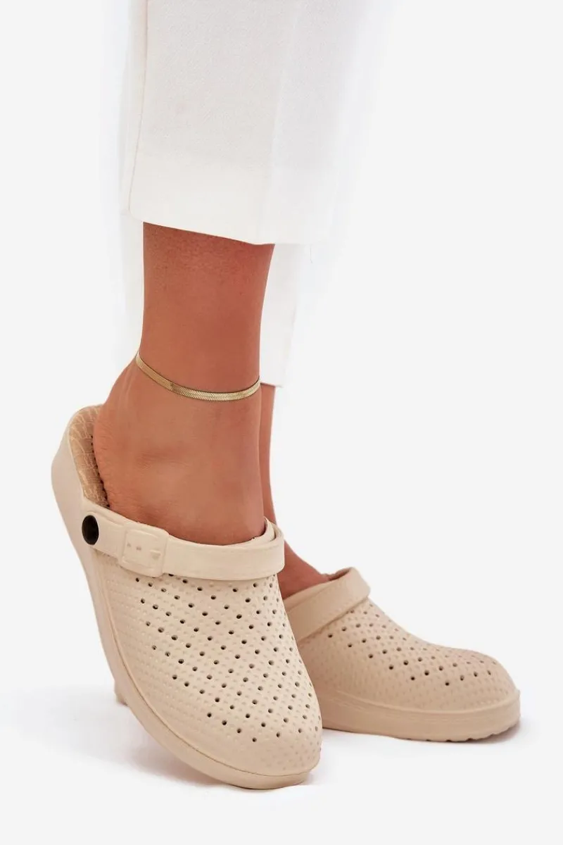 New Piankowe Klapki Chodaki Damskie Beżowe Faylina Damskie Klapki Basenowe|Klapki Na Platformie