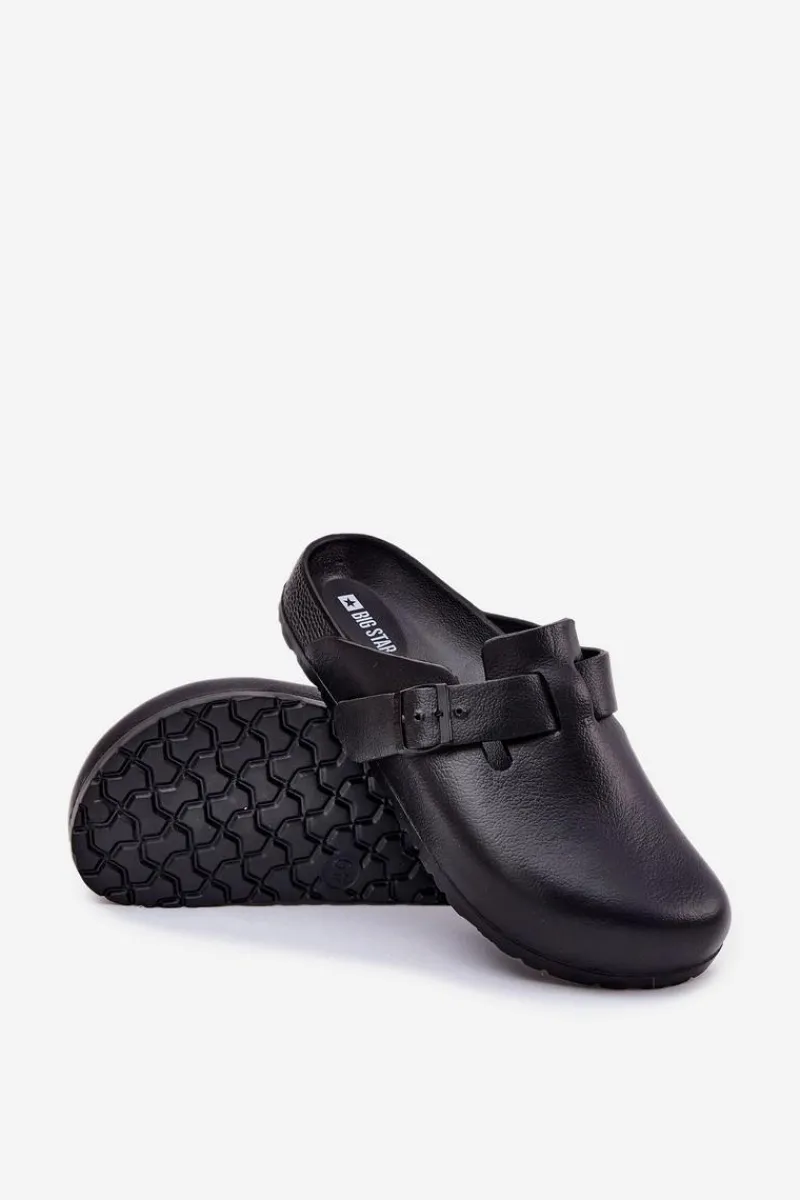 Klapki Męskie Klasyczne>Big Star Shoes Piankowe Klapki Chodaki Męskie Z Klamrą Big Star RR174A022 Czarne