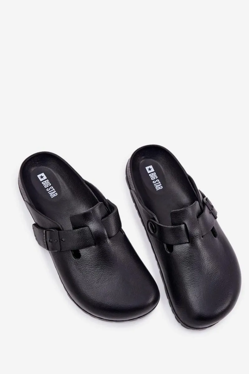 Klapki Męskie Klasyczne>Big Star Shoes Piankowe Klapki Chodaki Męskie Z Klamrą Big Star RR174A022 Czarne