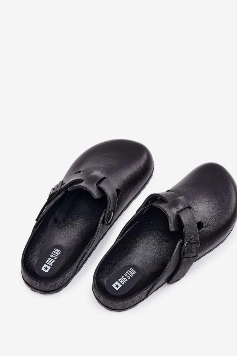 Klapki Męskie Klasyczne>Big Star Shoes Piankowe Klapki Chodaki Męskie Z Klamrą Big Star RR174A022 Czarne