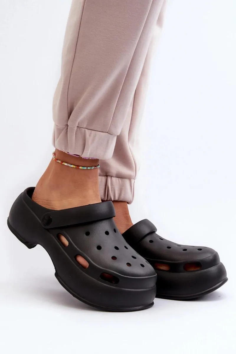 Sale Piankowe Klapki Damskie Na Masywnej Podeszwie Czarne Danollia Damskie Klapki Basenowe|Klapki Na Platformie