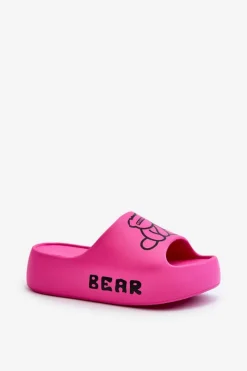 Discount Piankowe Klapki Damskie Na Masywnej Podeszwie Z Misiem Fuksja Lamira Damskie Klapki Basenowe|Klapki Na Platformie