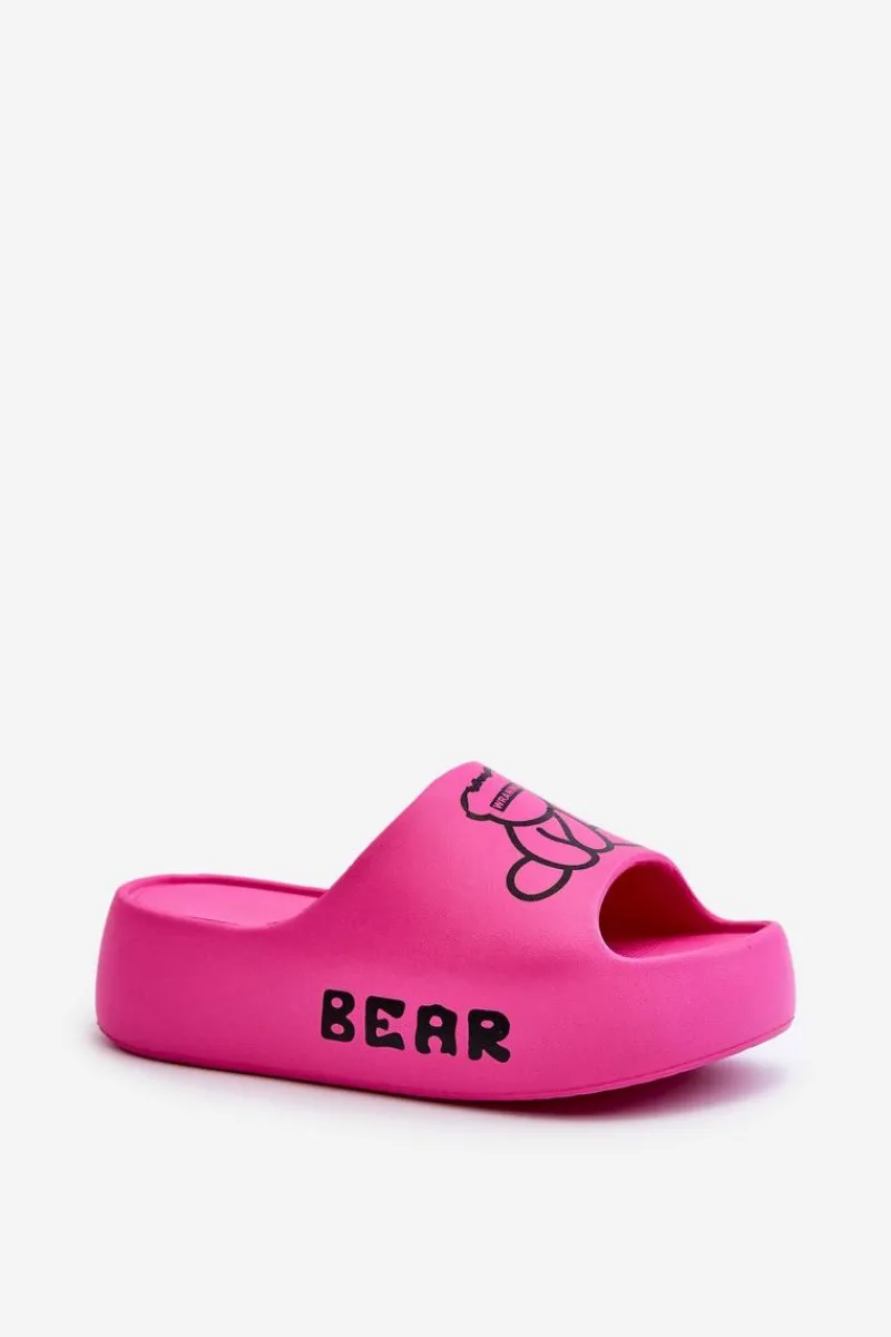 Discount Piankowe Klapki Damskie Na Masywnej Podeszwie Z Misiem Fuksja Lamira Damskie Klapki Basenowe|Klapki Na Platformie