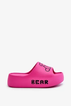 Discount Piankowe Klapki Damskie Na Masywnej Podeszwie Z Misiem Fuksja Lamira Damskie Klapki Basenowe|Klapki Na Platformie