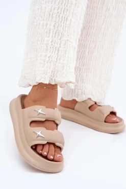 Klapki Basenowe|Klapki Na Platformie>Boto Piankowe Klapki Damskie Na Platformie Ciemnobeżowe Falowena