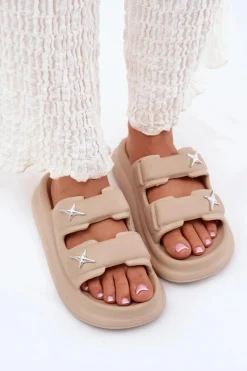 Klapki Basenowe|Klapki Na Platformie>Boto Piankowe Klapki Damskie Na Platformie Ciemnobeżowe Falowena