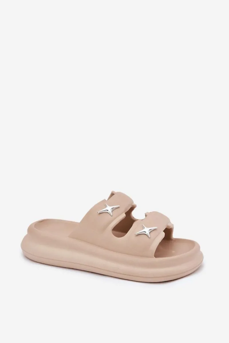 Klapki Basenowe|Klapki Na Platformie>Boto Piankowe Klapki Damskie Na Platformie Ciemnobeżowe Falowena