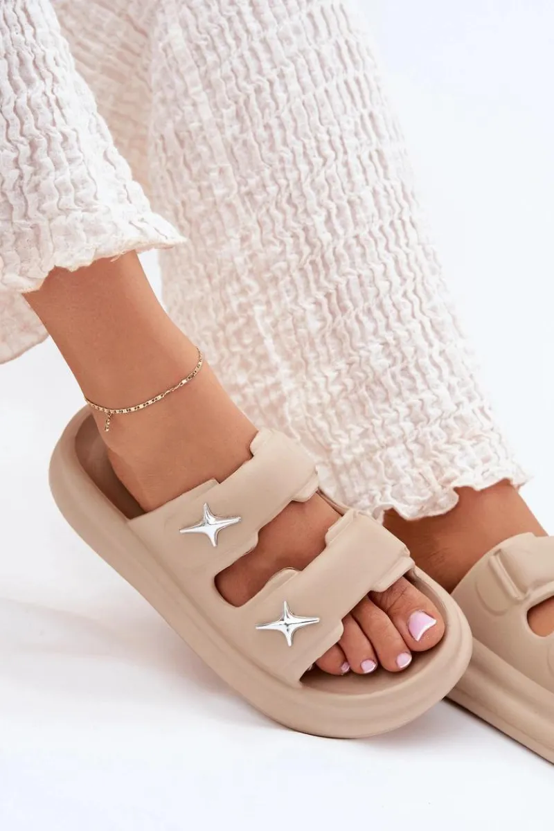 Klapki Basenowe|Klapki Na Platformie>Boto Piankowe Klapki Damskie Na Platformie Ciemnobeżowe Falowena