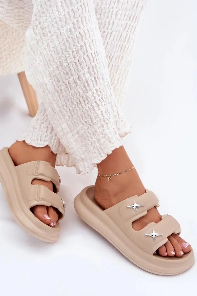 Klapki Basenowe|Klapki Na Platformie>Boto Piankowe Klapki Damskie Na Platformie Ciemnobeżowe Falowena