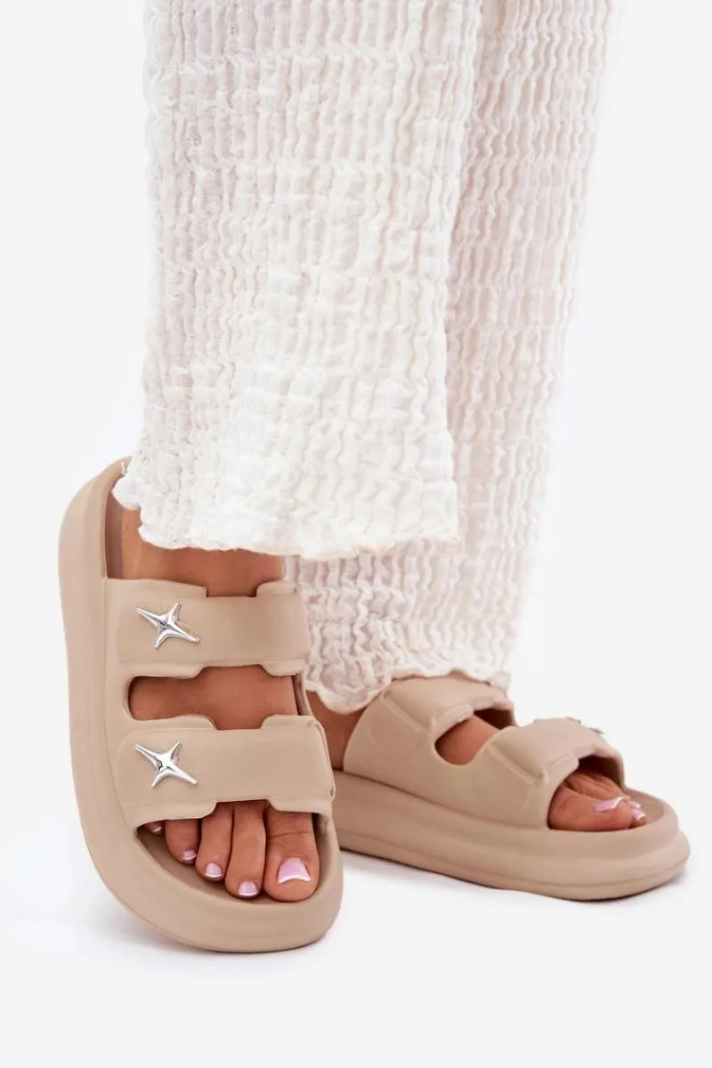 Klapki Basenowe|Klapki Na Platformie>Boto Piankowe Klapki Damskie Na Platformie Ciemnobeżowe Falowena