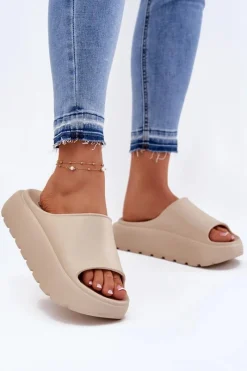 Discount Evento Piankowe Klapki Damskie Na Platformie Beżowe Xalvania Beżowy