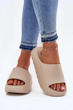 Discount Evento Piankowe Klapki Damskie Na Platformie Beżowe Xalvania Beżowy