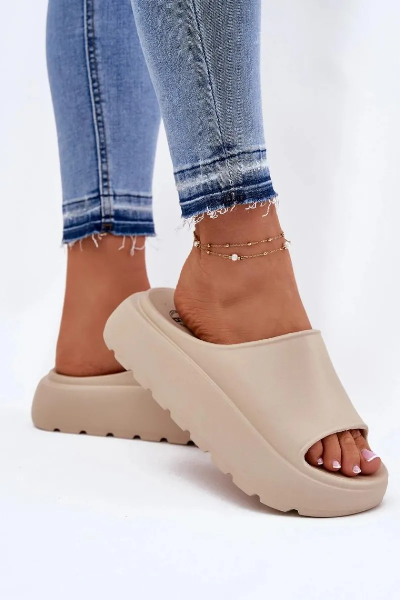 Discount Evento Piankowe Klapki Damskie Na Platformie Beżowe Xalvania Beżowy