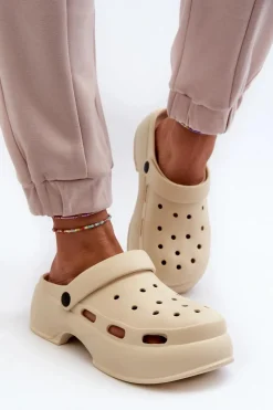 Sale Piankowe Klapki Damskie Na Masywnej Podeszwie Beżowe Danollia Damskie Klapki Basenowe|Klapki Na Platformie