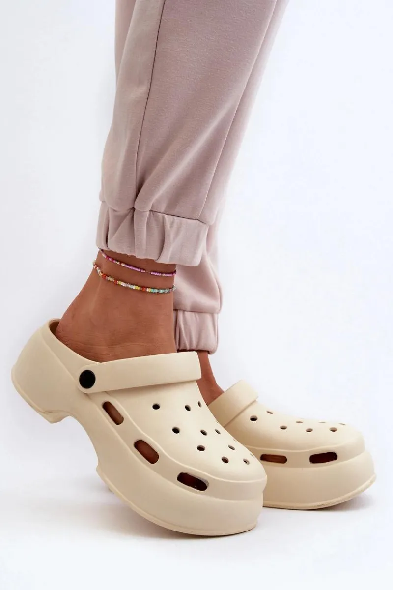 Sale Piankowe Klapki Damskie Na Masywnej Podeszwie Beżowe Danollia Damskie Klapki Basenowe|Klapki Na Platformie