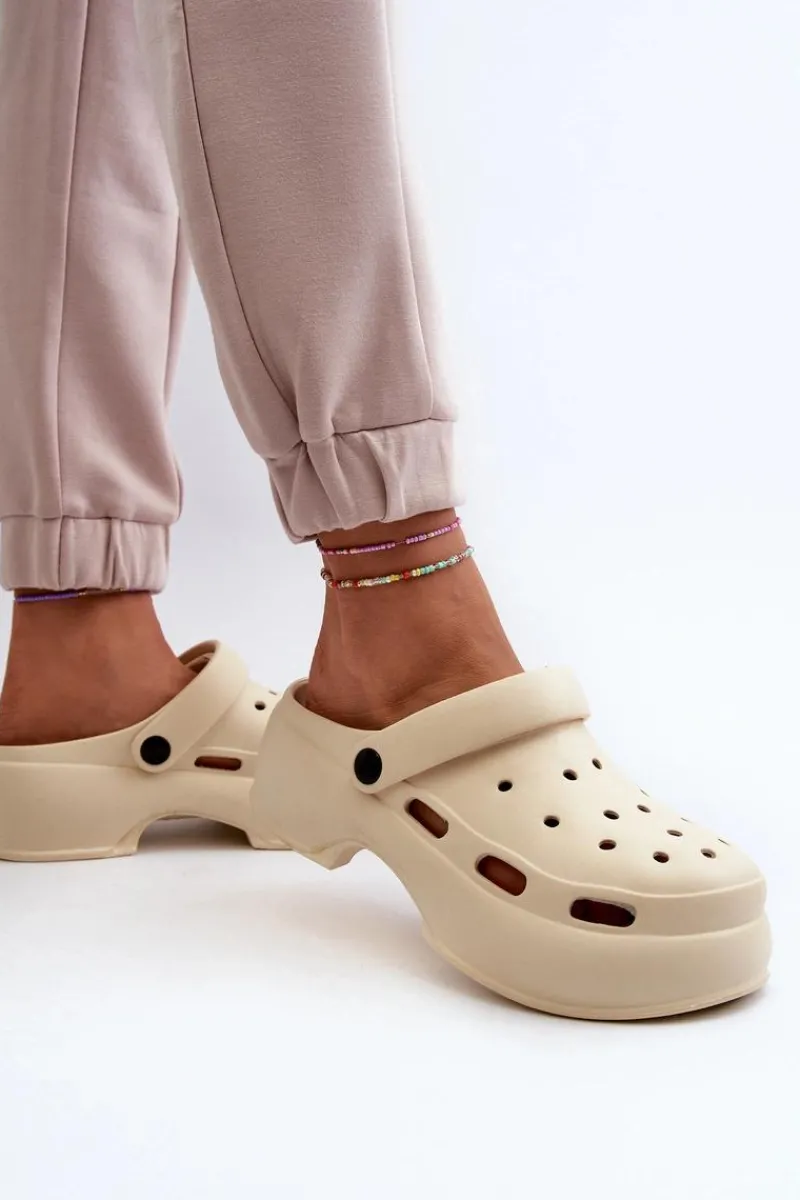 Sale Piankowe Klapki Damskie Na Masywnej Podeszwie Beżowe Danollia Damskie Klapki Basenowe|Klapki Na Platformie