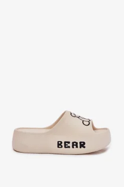 New Boto Piankowe Klapki Damskie Na Masywnej Podeszwie Z Misiem Jasnobeżowe Lamira