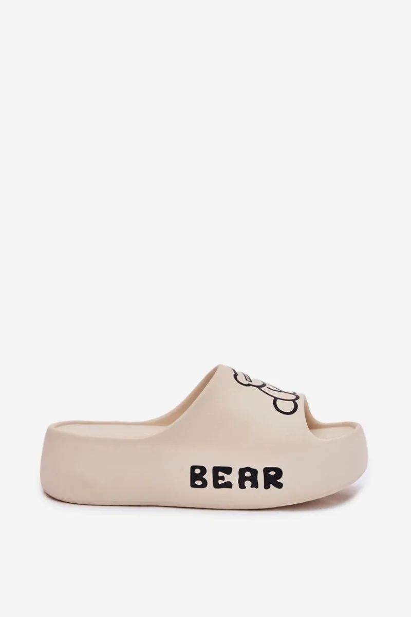 New Boto Piankowe Klapki Damskie Na Masywnej Podeszwie Z Misiem Jasnobeżowe Lamira