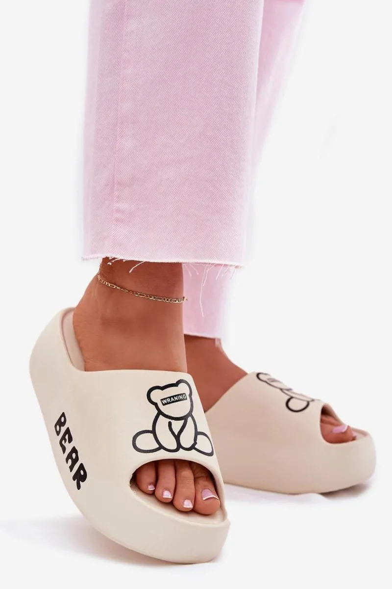 New Boto Piankowe Klapki Damskie Na Masywnej Podeszwie Z Misiem Jasnobeżowe Lamira